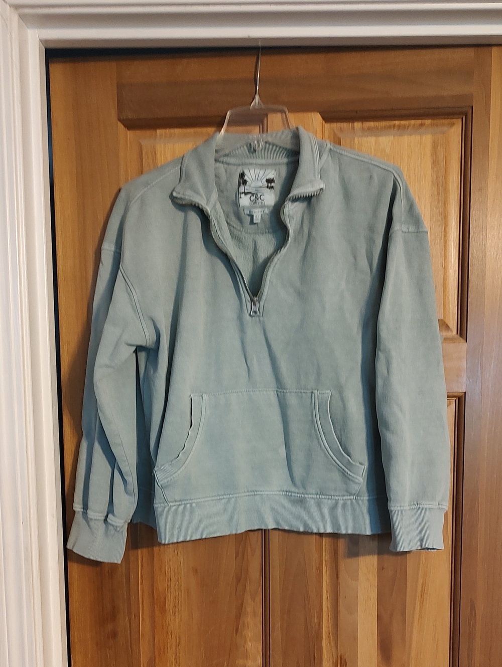 C&C California Pale Sage Green Quarter-Zip Pullover Hoodie